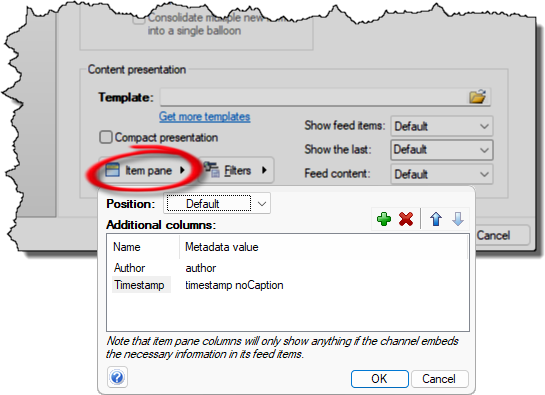 Configuring item panes